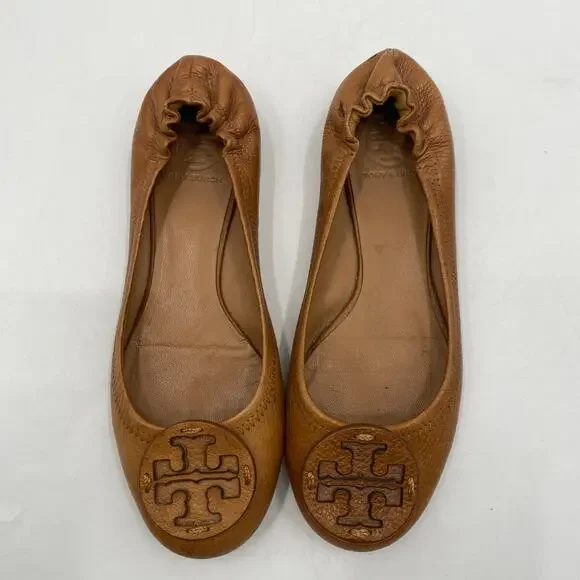 Tory burch brown leather round toe ballet flats - Picture 2 of 8
